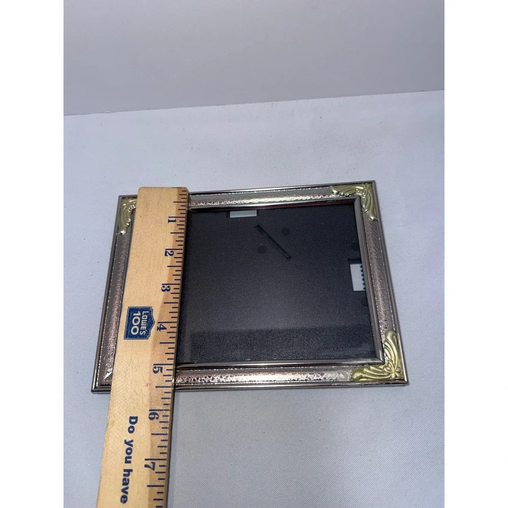 Vtg  Silver and Gold Tone Filigree Corner 5x7 Picture Frame Tabletop Wall Mount